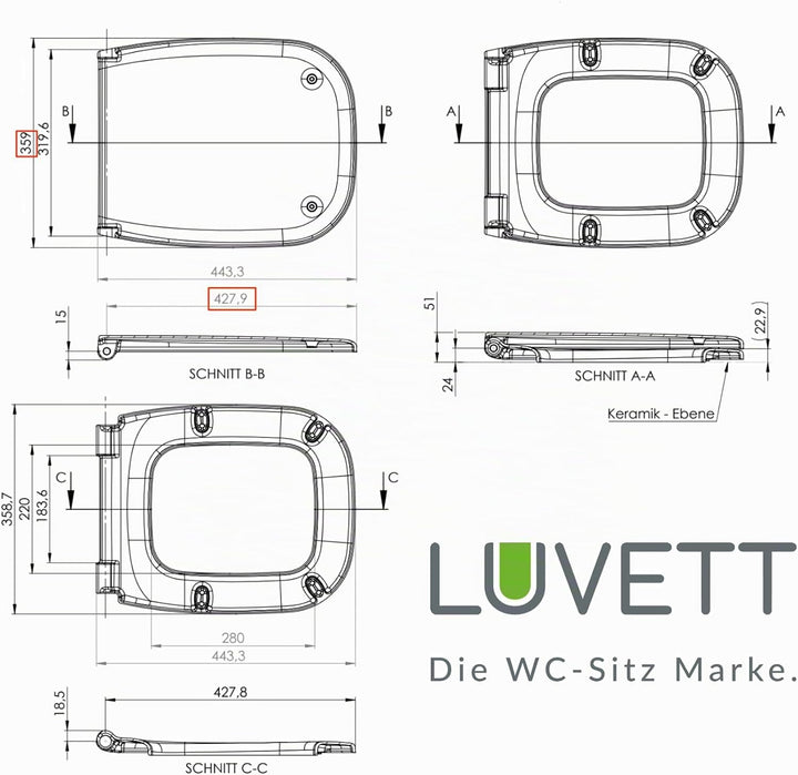 LUVETT® D260 Toilettendeckel mit Absenkautomatik D Form Weiss - SoftClose Klodeckel Abnehmbar - Klob
