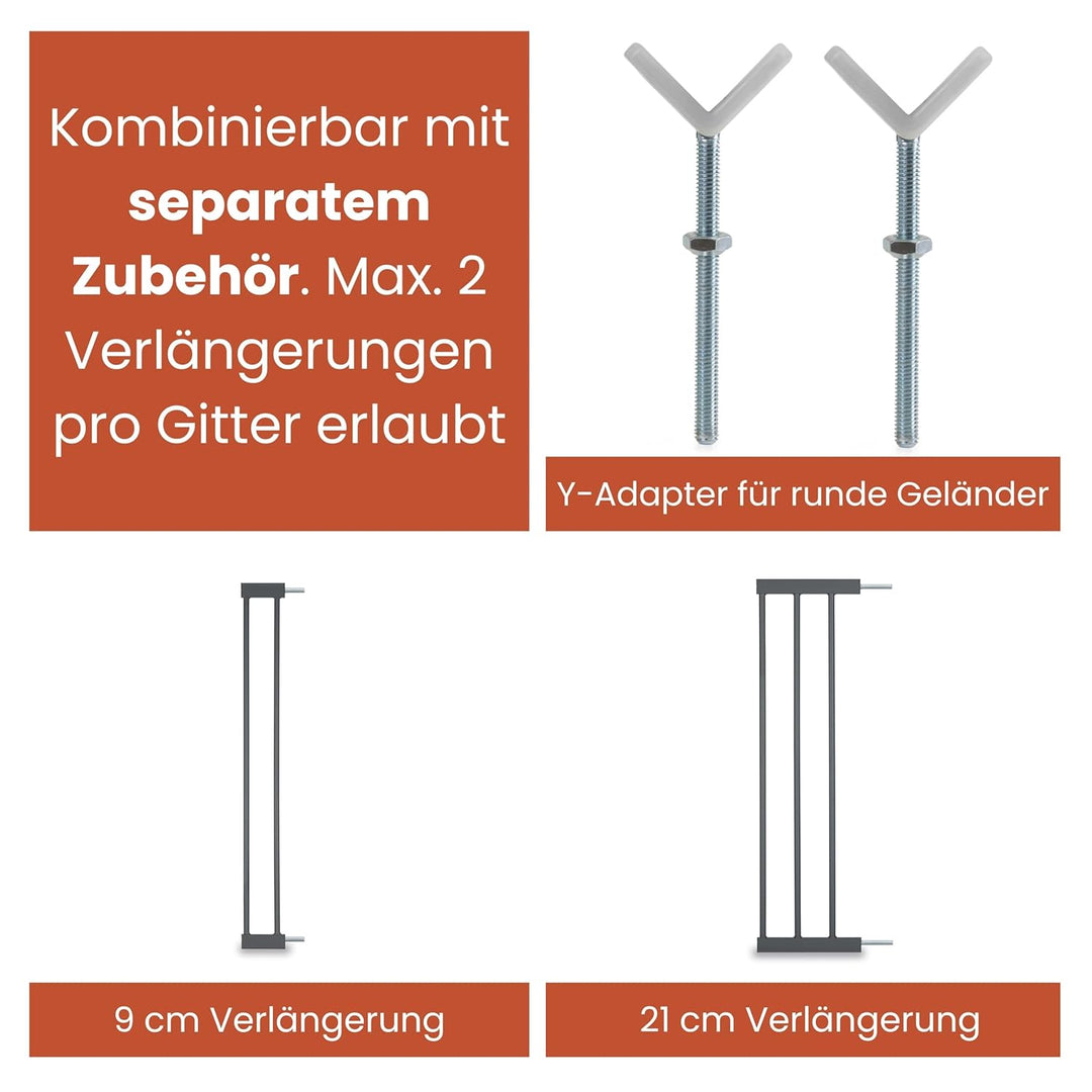 hauck Open N Stop 2, Dunkelgrau – Schutzgitter Treppe und Tür 75–80 cm – Kindersicheres Absperrgitte