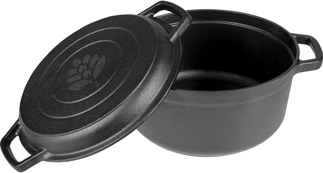 BROWIN® Gusseisen Topf mit Pfanne 330527 | 3,5 Liter Brotbackform | Robuster Kochtopf | 2in1 Gusseis