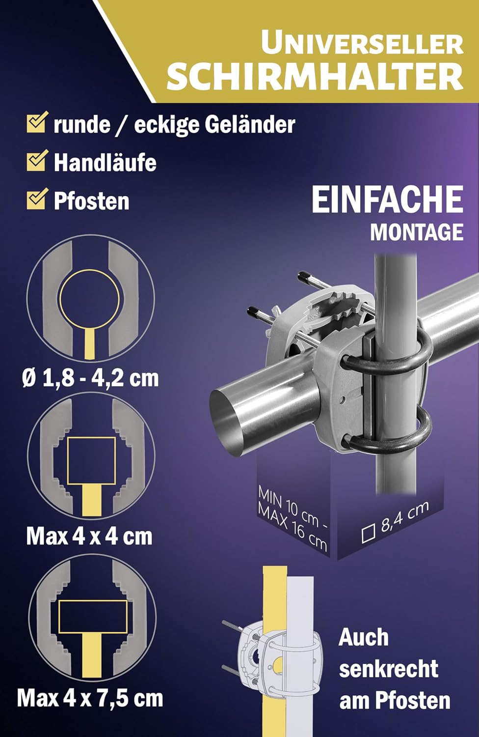 4smile Sonnenschirm Balkon SunnyShade, Sonnnenschutz Balkon SET 3-in-1, Anthrazit - UV50+ SunnyGuy S
