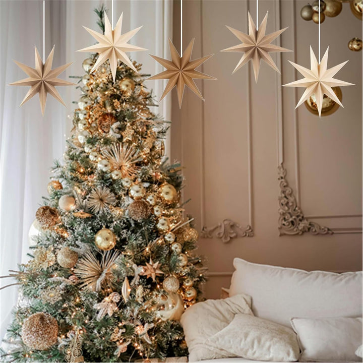 Papiersterne Weihnachten 5er Set, Papiersterne zum aufhängen, Weihnachtsdeko Outdoor Innen Fenster,
