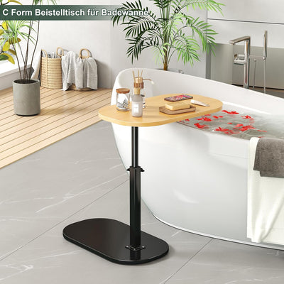 YUTVCZO Beistelltisch C Form, Klein Couchtisch Holz Sofatisch Höhenverstellbar, C Form Beistelltisch