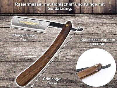 Rasiermesser-Set Rasier Set Herren Rasiermesser Holz Griff Goldätzung Schwarze Klinge mit Paste aus