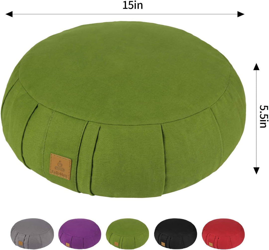 FelizMax Rundes Buchweizen-Meditationskissen, D = 38 cm, H = 14 cm, Zafu/Zabuton Meditationskissen,