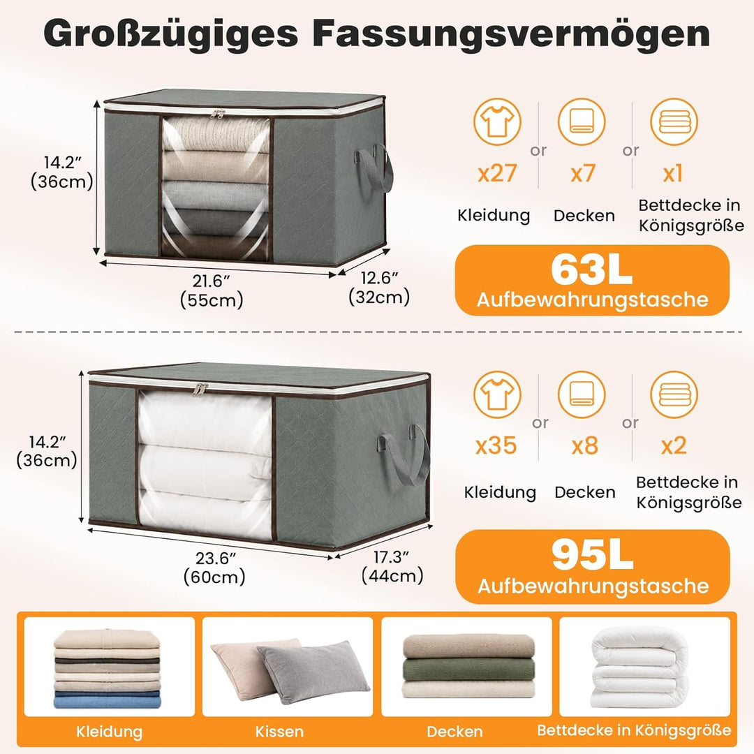 RICHER HOUSE 6 Stück 63L Aufbewahrungstasche, Gross Aufbewahrungsbox mit Deckel, Faltbare Kleiderauf