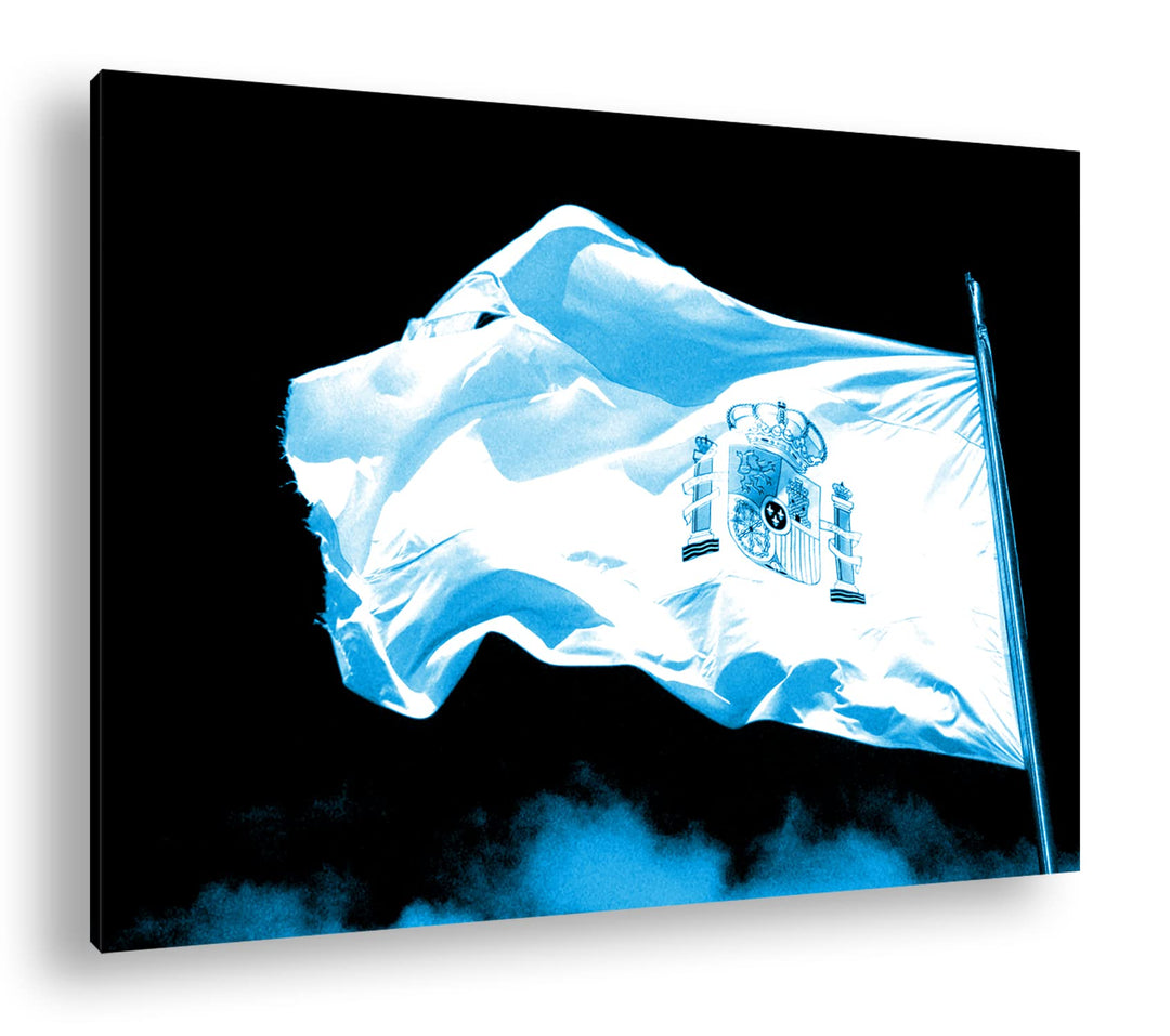 deyoli Spanische Flagge im Wind Format 80x60 Effekt: Monocrome Blau als Leinwandbild, Motiv fertig g