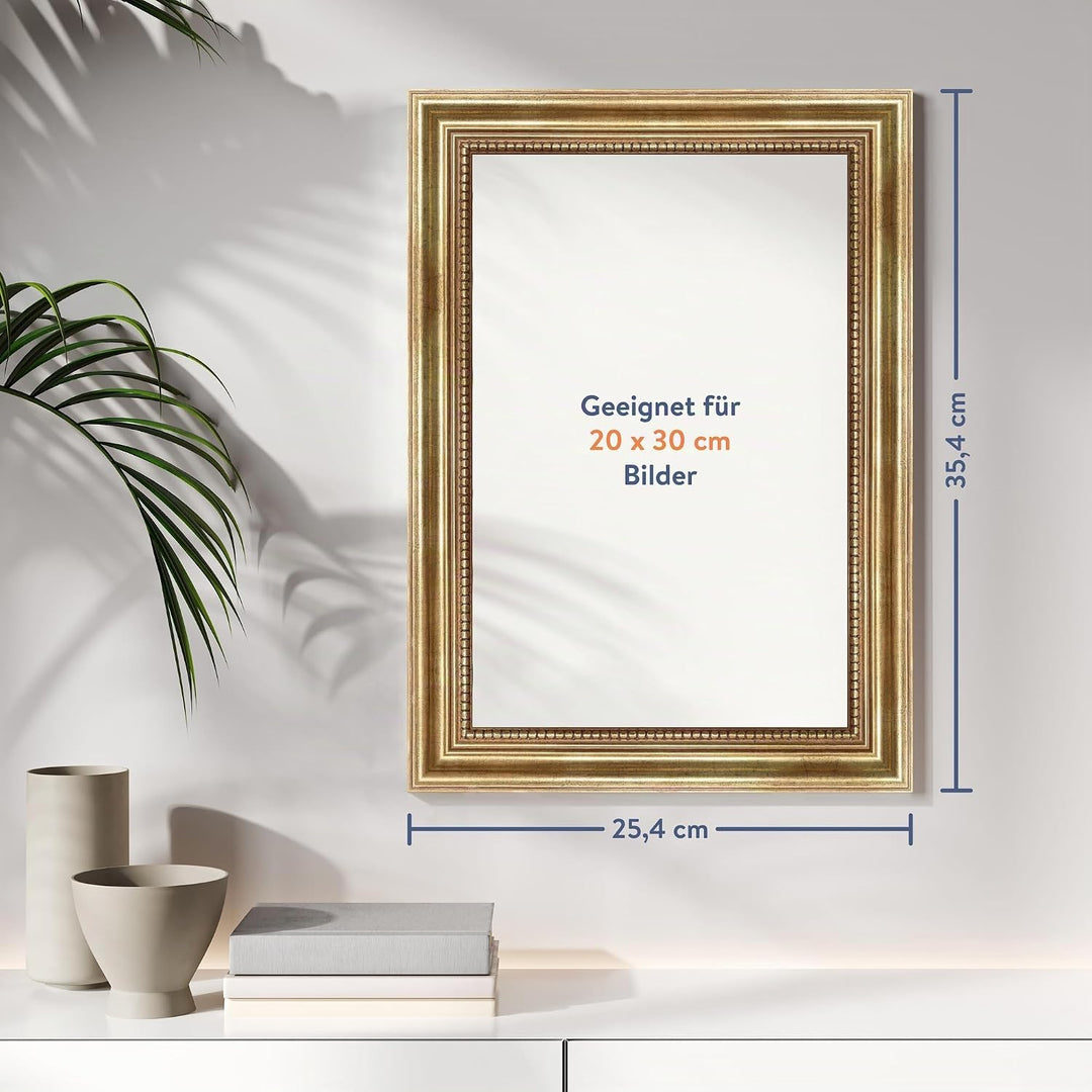 WANDStyle Bilderrahmen Antik 20x30cm I Farbe: Gold I Holzbilderrahmen I Fotorahmen I Goldener Barock