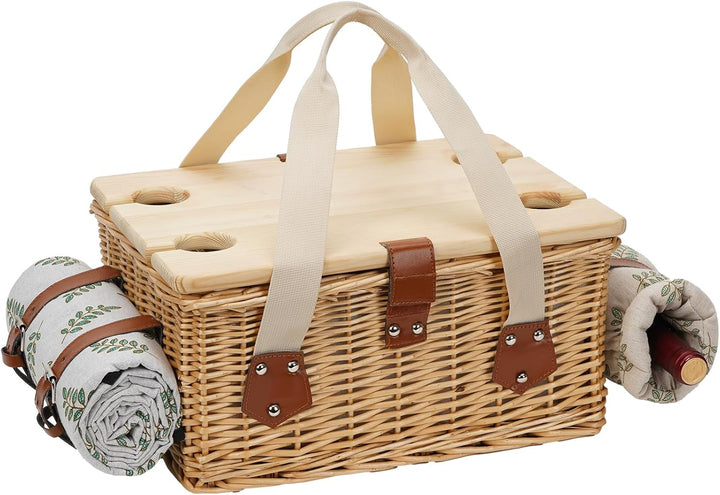Picknickkorb-Set mit Mini-Klapptisch und Besteck-Set, Picknickkorb für 4 Personen mit kühltaschen, F