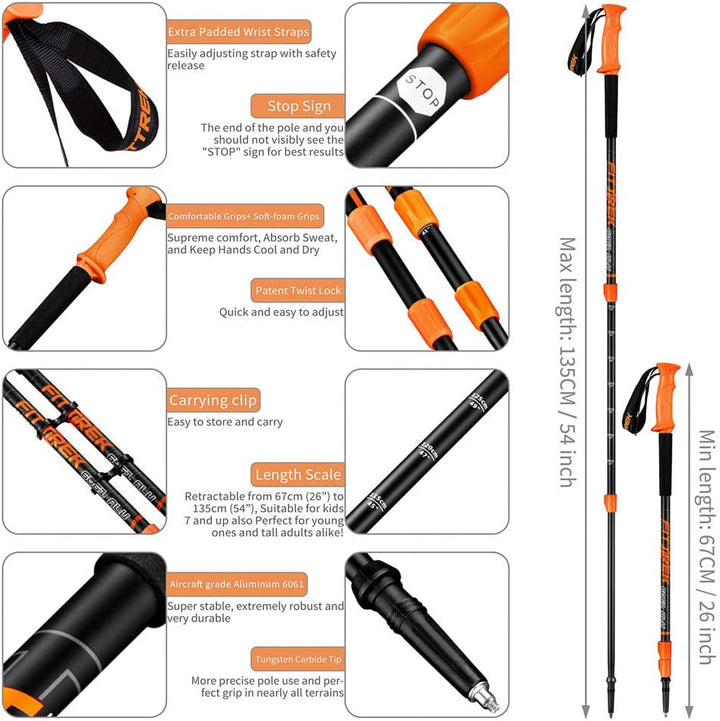 FitTrek Wanderstöcke - Trekkingstöcke - Walking Stöcke Teleskop - Nordic Walking Stock Verstellbar L