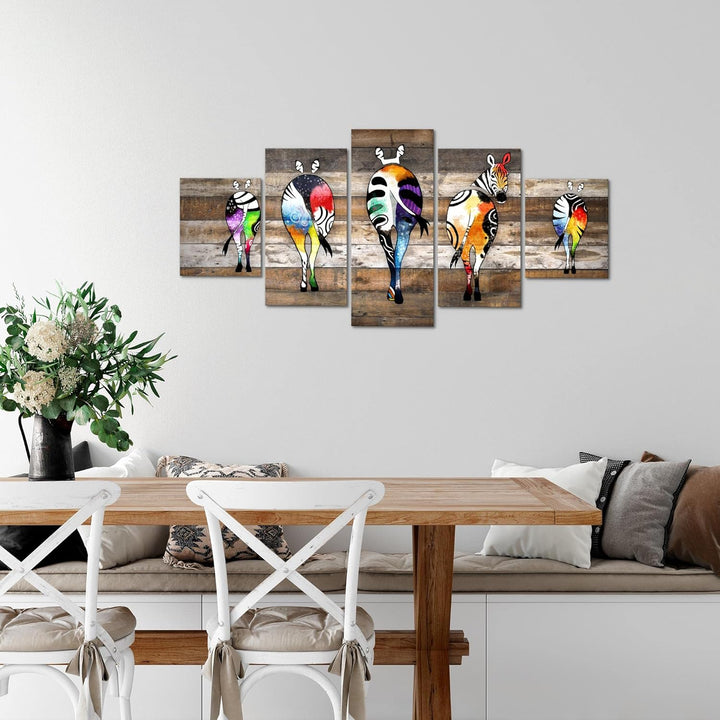 Runa Art Wandbilder Zebra 5 Teilig Bild auf Vlies Leinwand Deko Loft Wohnzimmer Streetart Beige Brau
