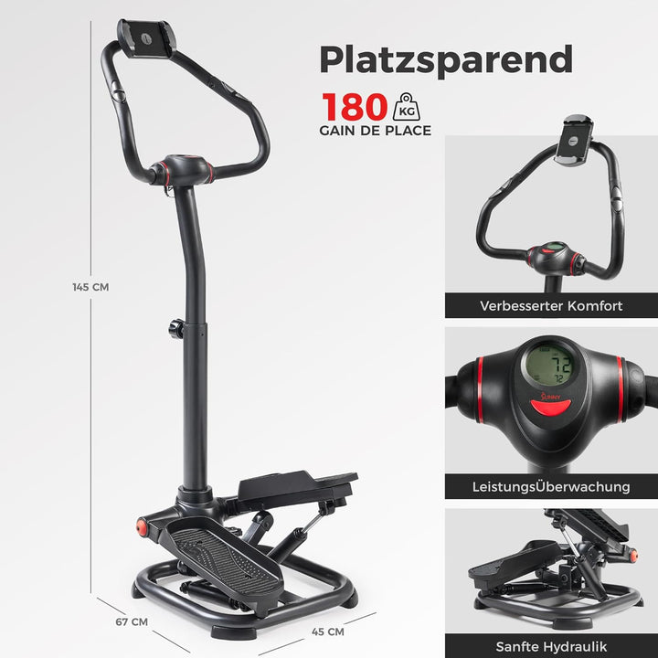 Sunny Health & Fitness Stair Stepper mit Lenker, Stairmaster für Zuhause, Gelenkschonendes Cardio-Tr