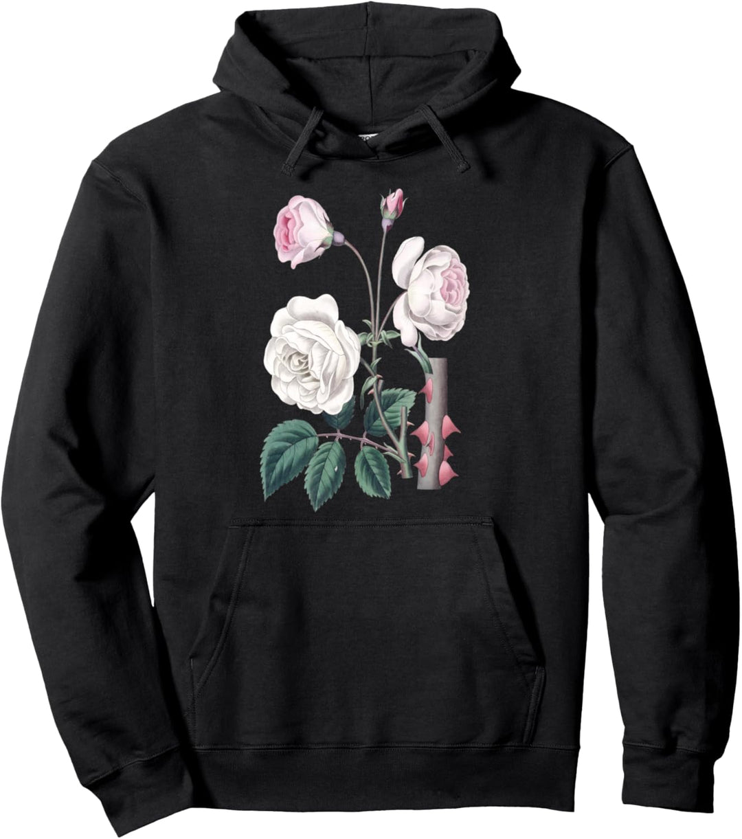 Pink rose Vintage Botanical Beautiful Floral Flower Pullover Hoodie