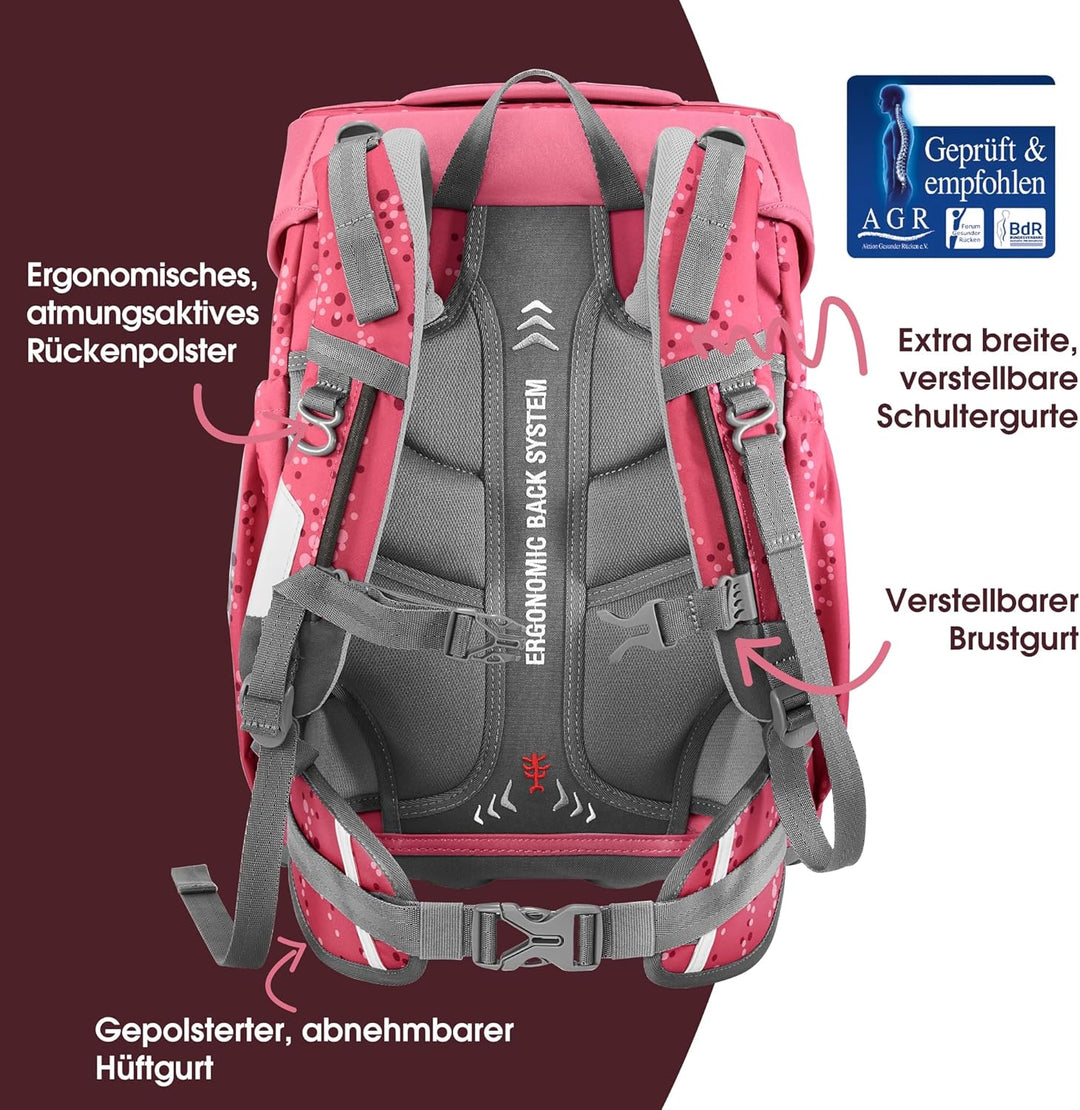 Step by Step Basis Schulranzen-Set „Pink Bubbles“, 4-teilig, rosa, ergonomischer Tornister mit Refle