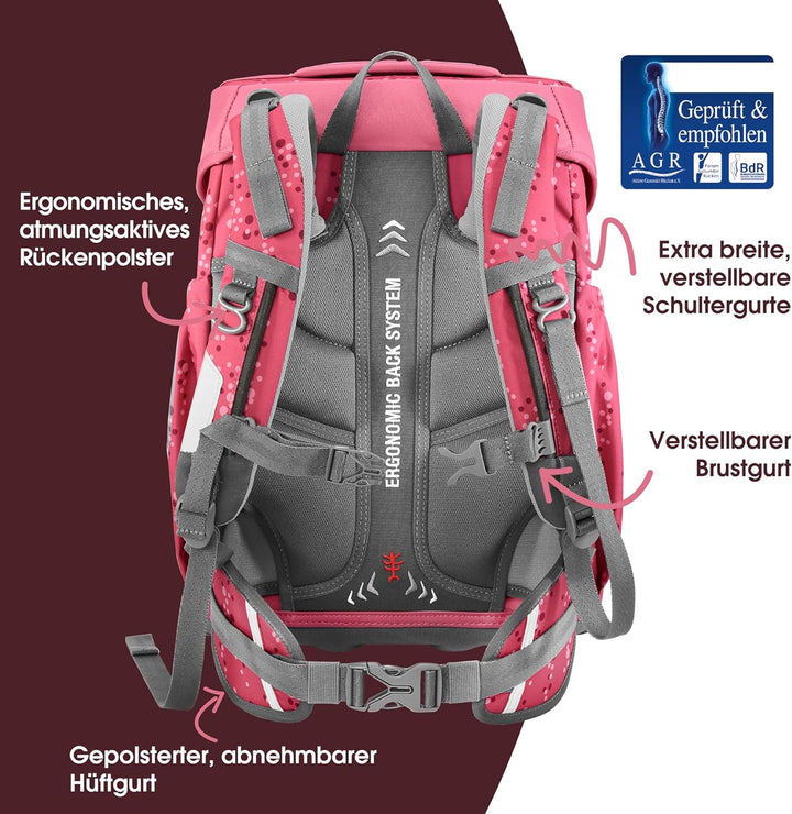 Step by Step Basis Schulranzen-Set „Pink Bubbles“, 4-teilig, rosa, ergonomischer Tornister mit Refle