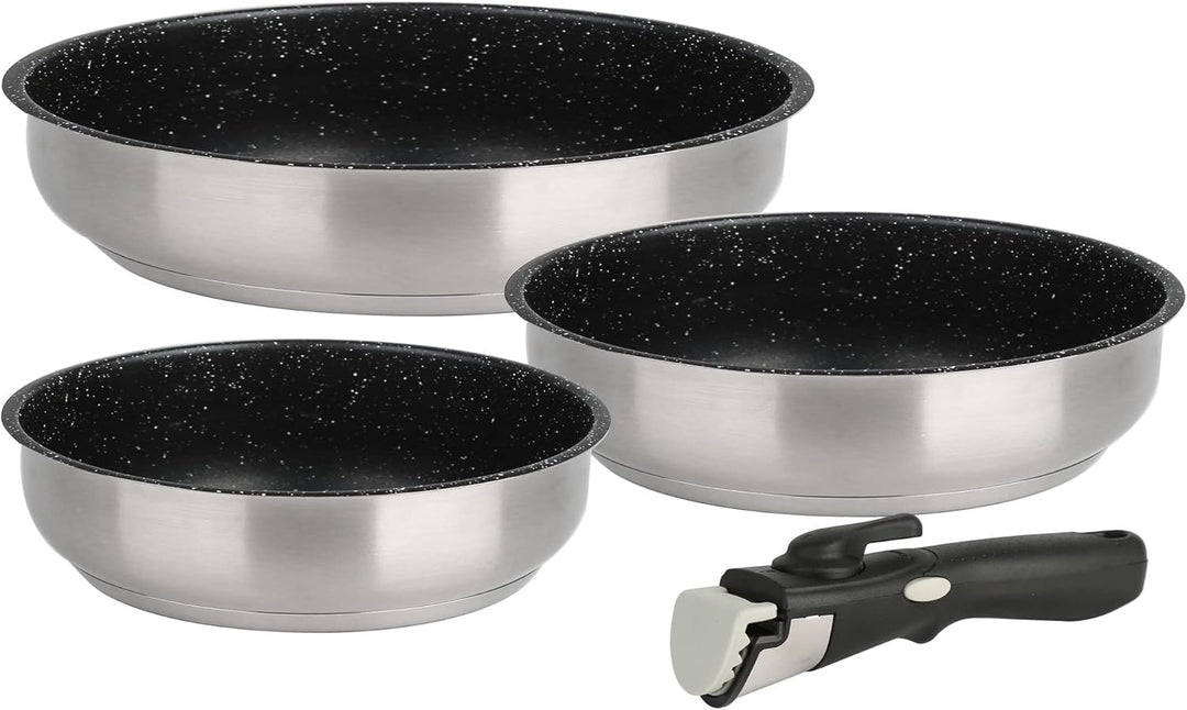 Kamberg - Pfannen-Set aus Edelstahl, 4-teilig, mit Steinbeschichtung, für alle Herde, auch Induktion