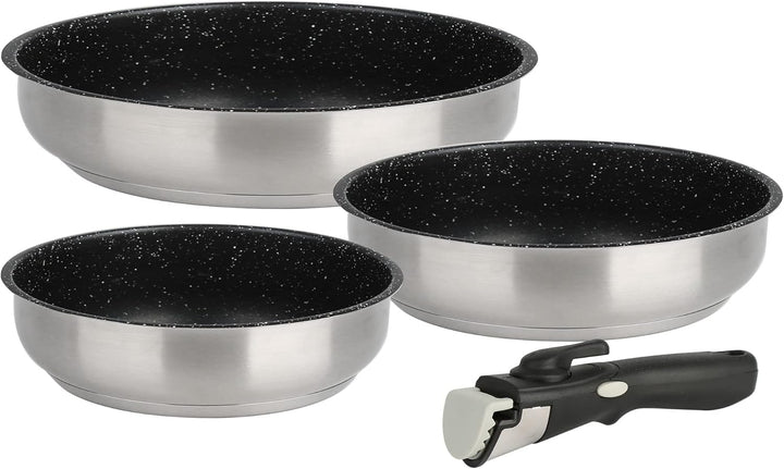 Kamberg - Pfannen-Set aus Edelstahl, 4-teilig, mit Steinbeschichtung, für alle Herde, auch Induktion