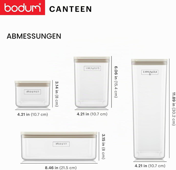 Bodum Vorratsdosen Set CANTEEN – 6-teilig mit weissen Deckeln – BPA-frei & spülmaschinenfest – Stape