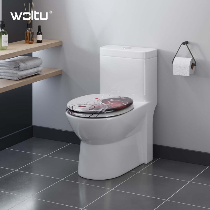 WOLTU Premium WC-Sitz Toilettensitz mit Absenkautomatik, MDF Holzkern, Softclose Scharnier, Desgin D