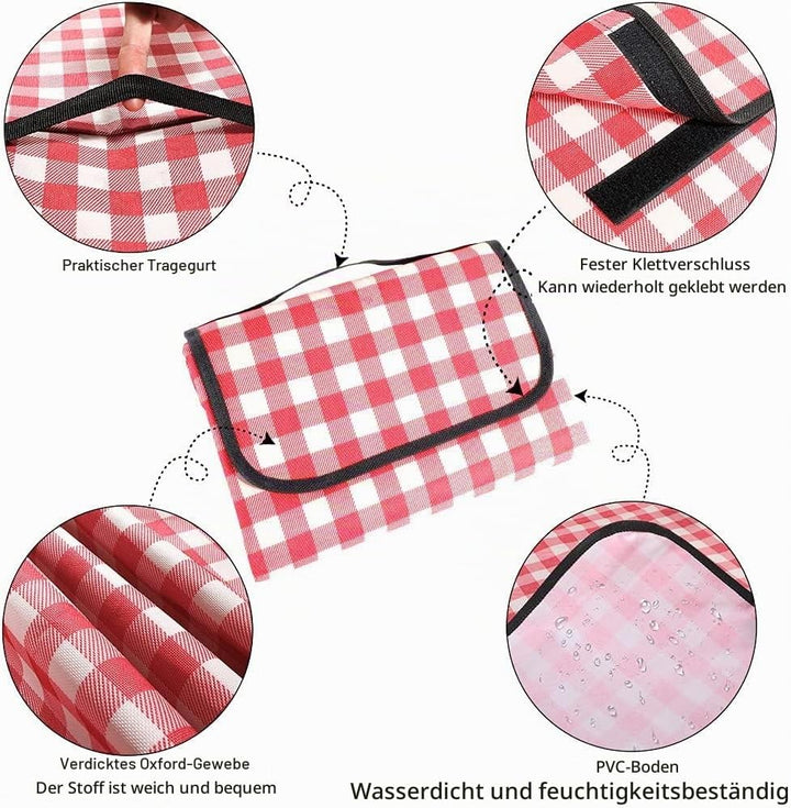 Picnic blanket Waterproof beach blanket 200 x 300 cm Washable Lightweight with handle Red check Suit