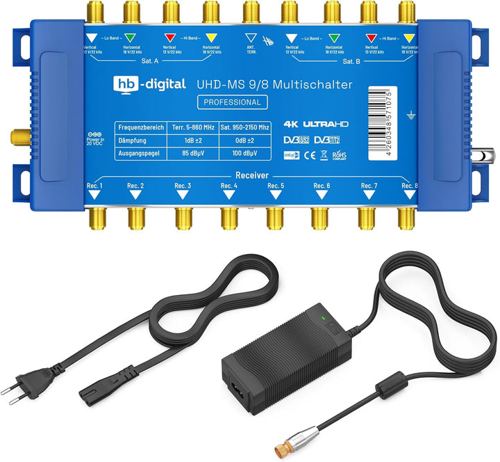 Multischalter pmse 9/8 HB-DIGITAL 2X SAT bis 8 x Teilnehmer/Receiver für Full HDTV 3D 4K UHD 8x Teil