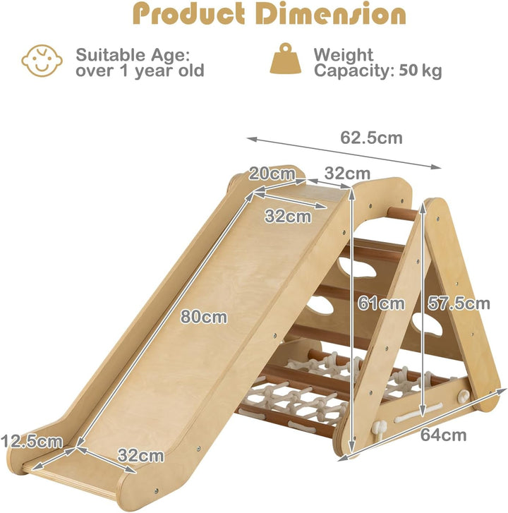 HOMASIS 4 in 1 Klettergerüste mit Rutsche, Kletterdreiecke für Kinder, Spielplatz aus Holz, Montesso