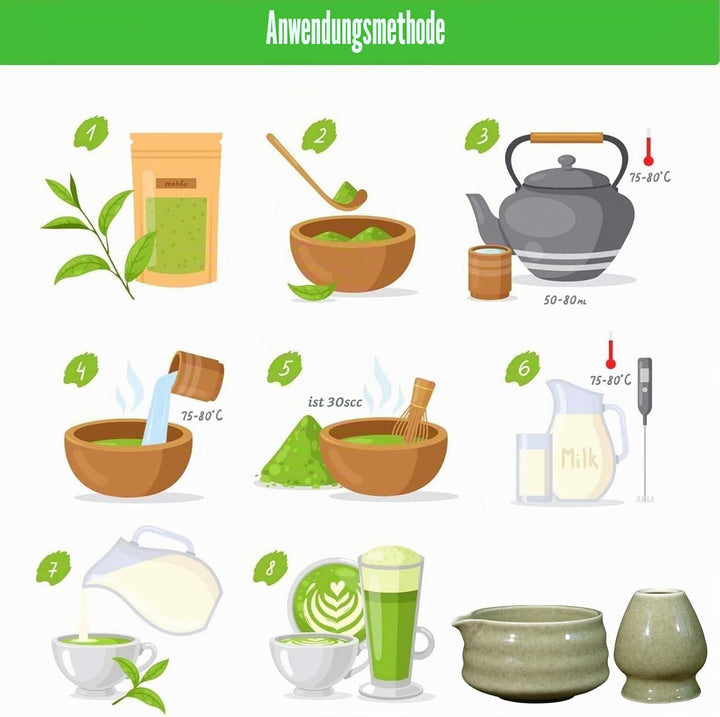 Japanische Matcha-Schale aus Keramik mit Ausgiesser, Ständer für Schneebesen und traditionellen Chaw