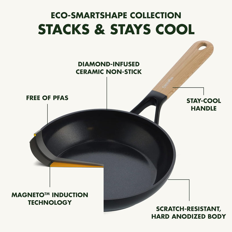 GreenPan Eco-Smartshape Gesunde keramische Antihaft-Bratpfanne, 28 cm, Helles Holz, PFAS-frei, induk