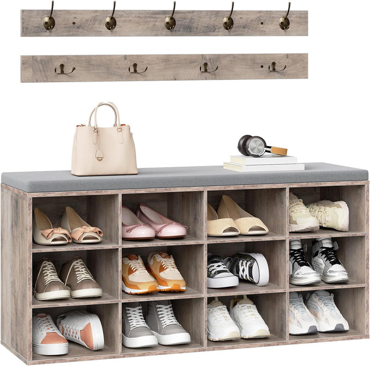 HOOBRO Garderobe Schuhregal Set, Schuhbank mit 12 Fächern, Schuhregal mit gepolsterter Sitzbank, Wan