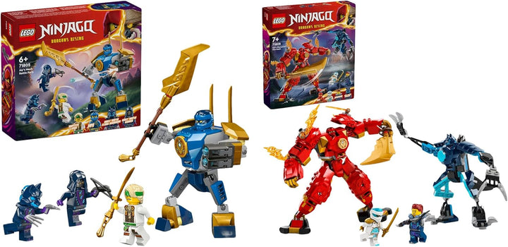 LEGO NINJAGO Kais Feuermech, Actionfiguren-Spielzeug für Kinder & NINJAGO Jay Battle Mech, Ninja-Spi