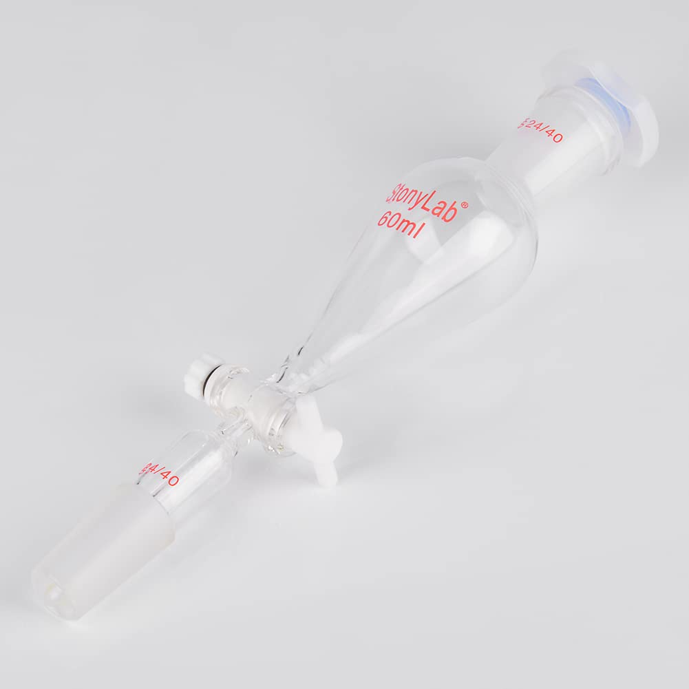 stonylab Scheidetrichter Glas, 60 ml Separatorentrichter mit PTFE-Absperrhahn Konischer Birnenförmig