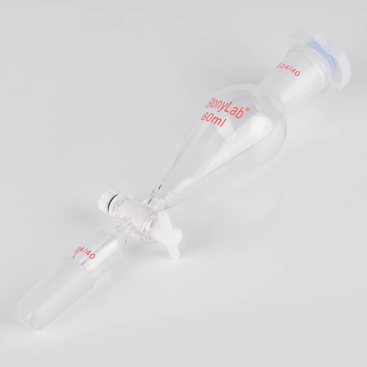 stonylab Scheidetrichter Glas, 60 ml Separatorentrichter mit PTFE-Absperrhahn Konischer Birnenförmig