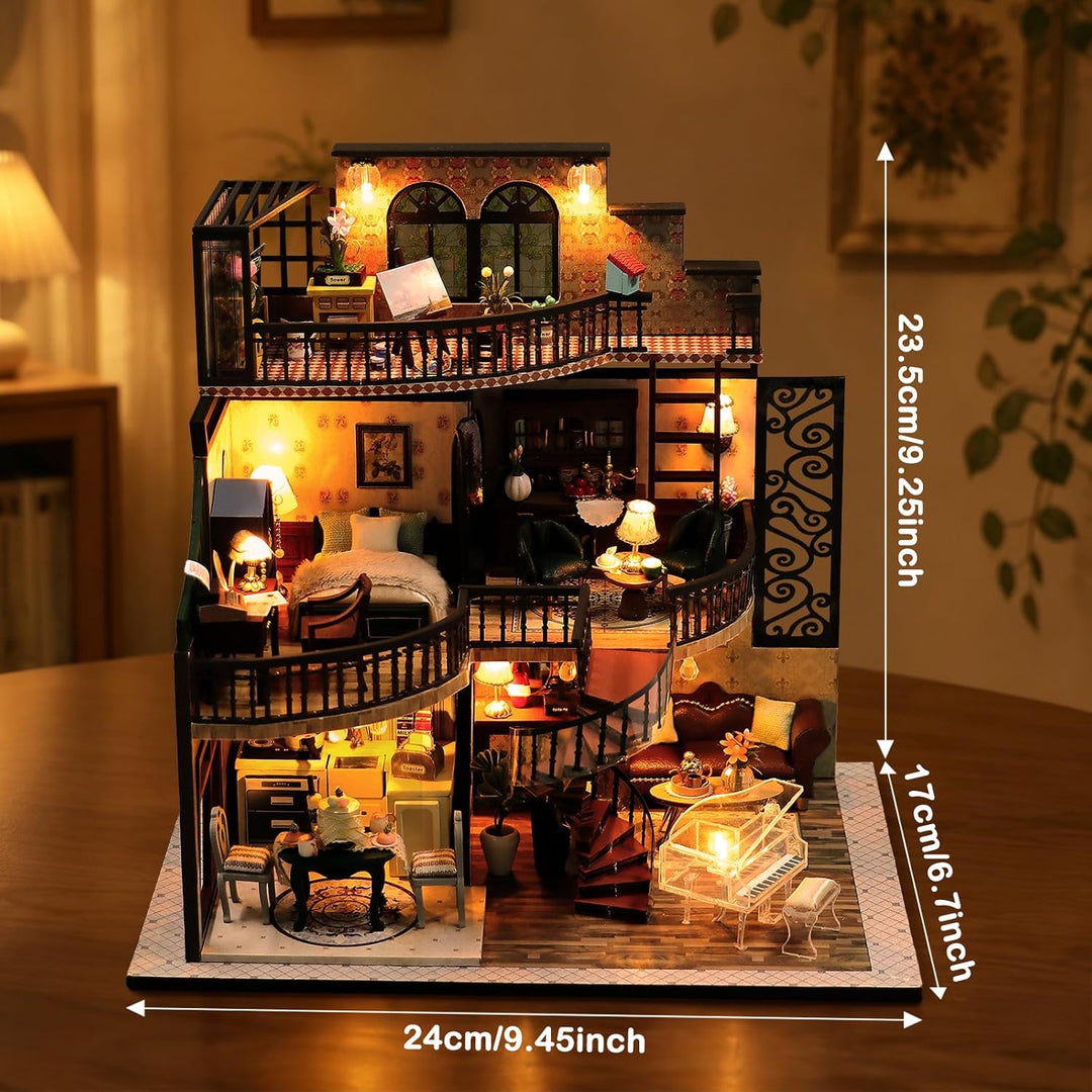 Cuteefun DIY Puppenhaus Miniatur Haus zum Selber Bauen für Erwachsene, Miniatur Puppenhaus Kit mit W