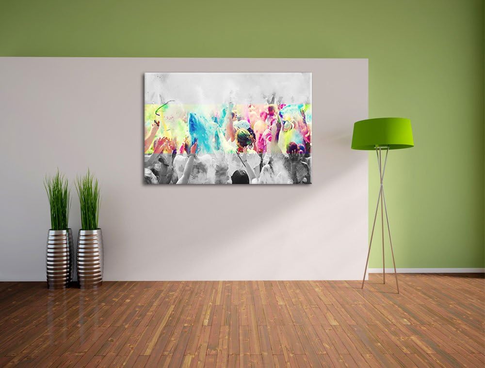 Holi Farben Festival schwarz/weiss Format: 100x70 auf Leinwand, XXL riesige Bilder fertig gerahmt mi