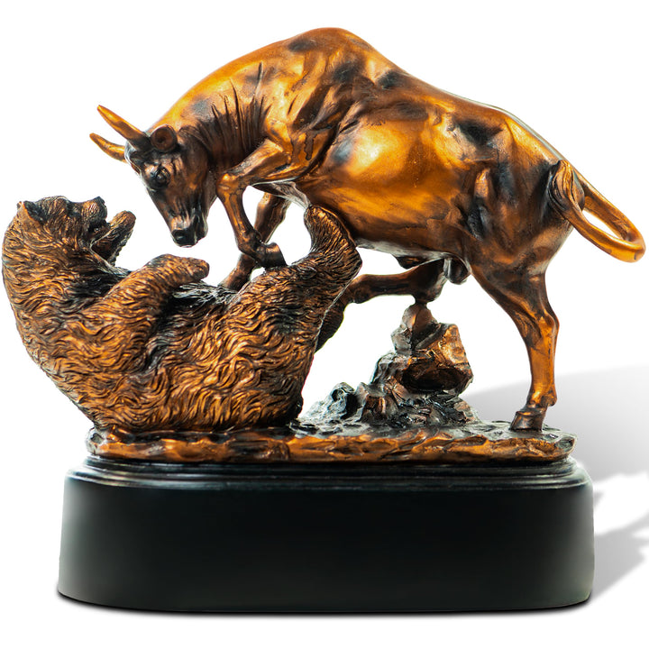 Bronze Electroplated Resin Bull & Bear Sculpture Statue 10" W X 9.5" H by BullMarketGifts, Bronze