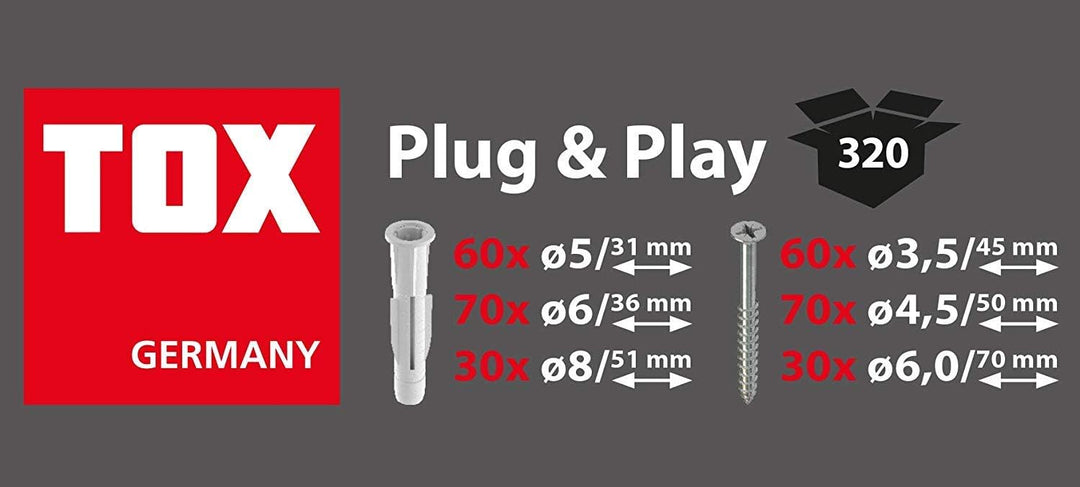 TOX Sortimentskoffer Plug & Play Dübel Set mit Allzweckdübel TRIKA 5x31 mm (60, 6x36 mm (70, 8x51 mm