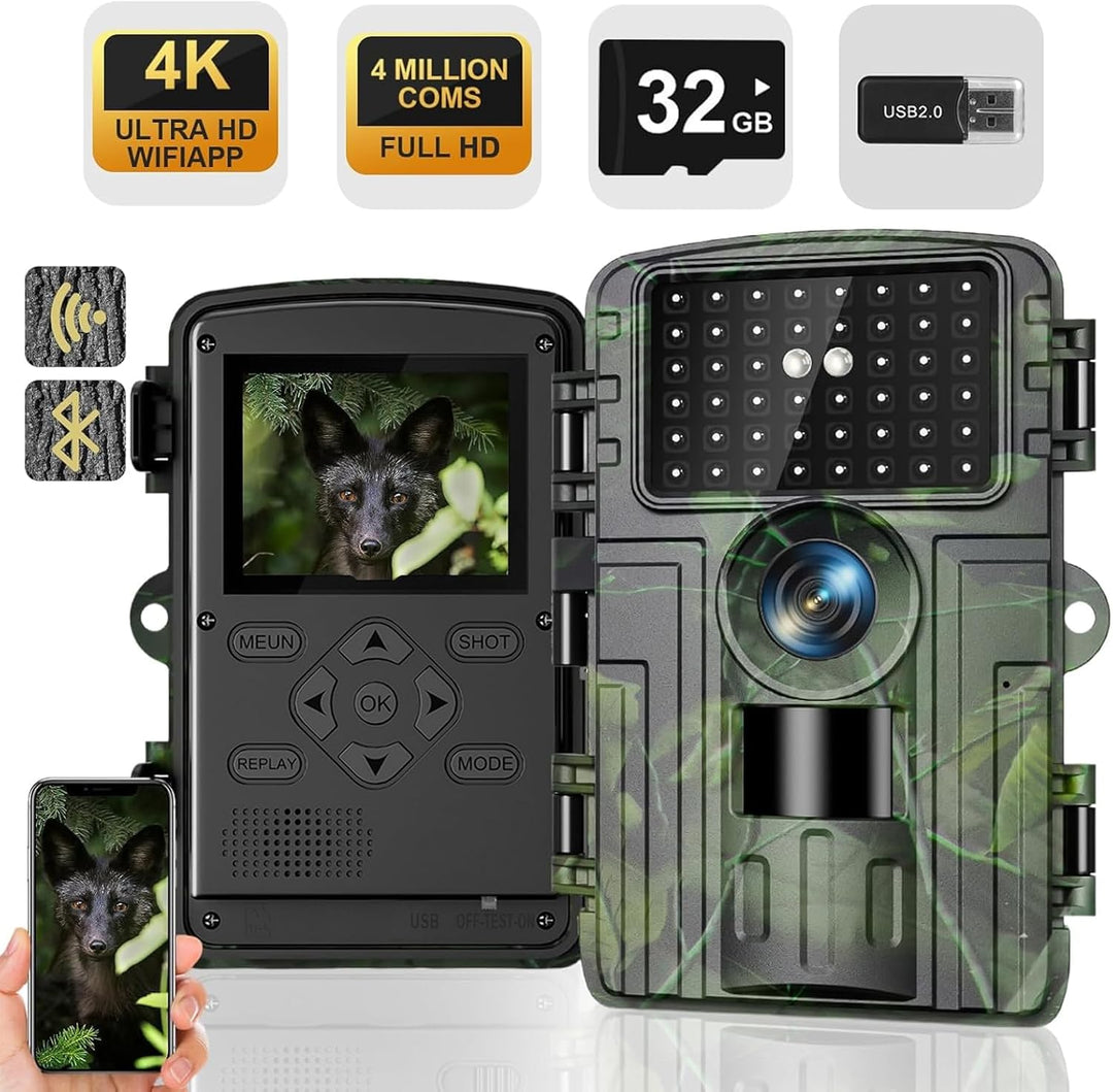 Wildkamera, 4K Video Wildtierkamera, 60MP Full HD WLAN mit Handyübertragung APP, Bewegungssensor, Na