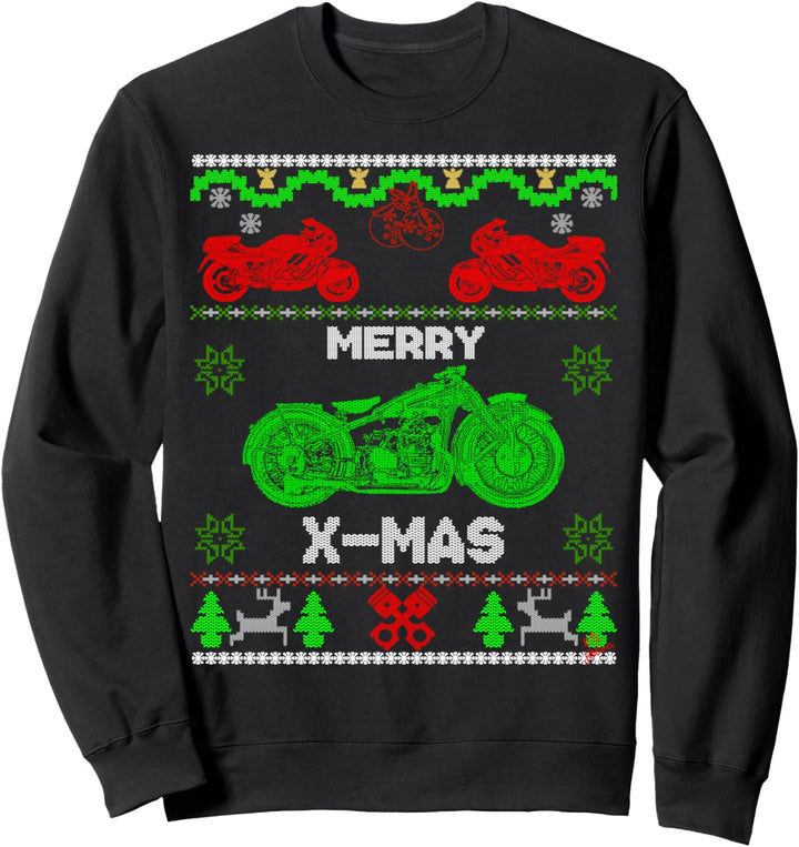 Motorrad Weihnachts Pulli - Gestickter look retro Motorrad Sweatshirt