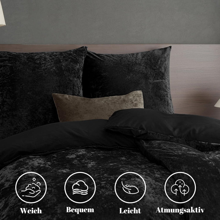 PHF P Velvet Duvet Cover Set Black S*2 DE Black 135 x 200 cm (X2), Black 135 x 200 cm (X2)