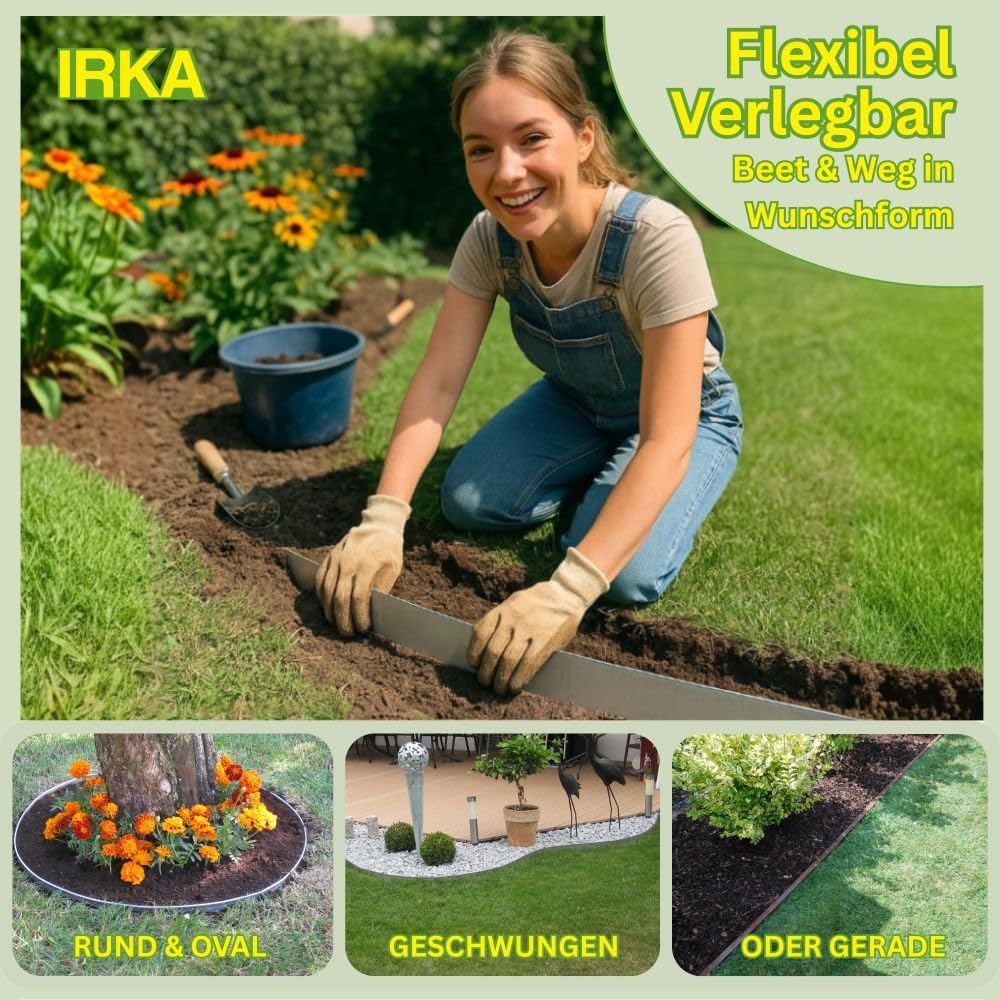 IRKA Rasenkantenband Cortenstahl Garten 20 cm x 10m x 1mm | Cortenstahl Rasenkante Rost mit Versteif
