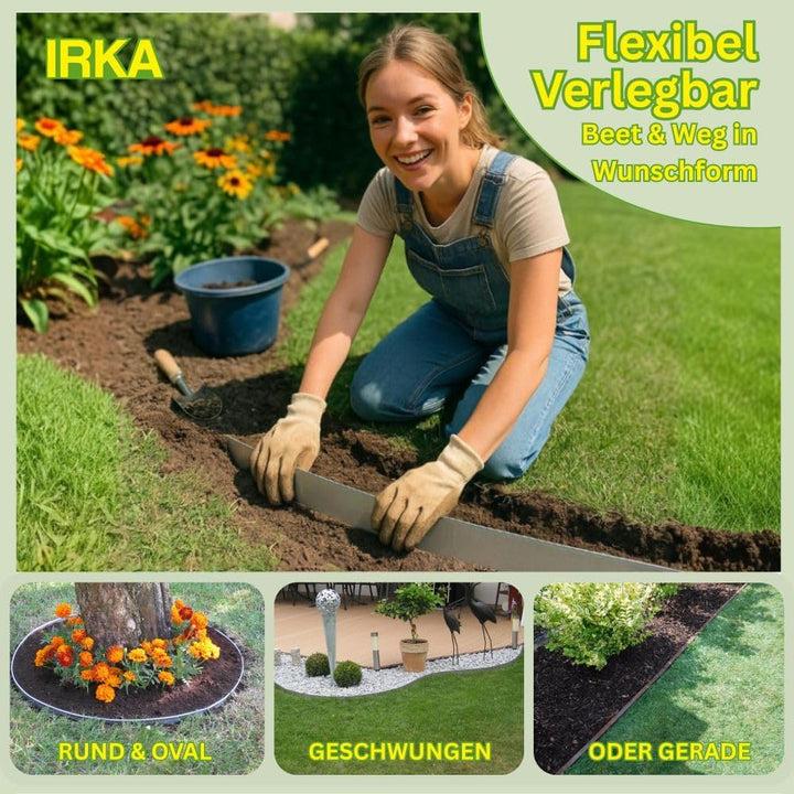 IRKA Rasenkantenband Cortenstahl Garten 20 cm x 10m x 1mm | Cortenstahl Rasenkante Rost mit Versteif