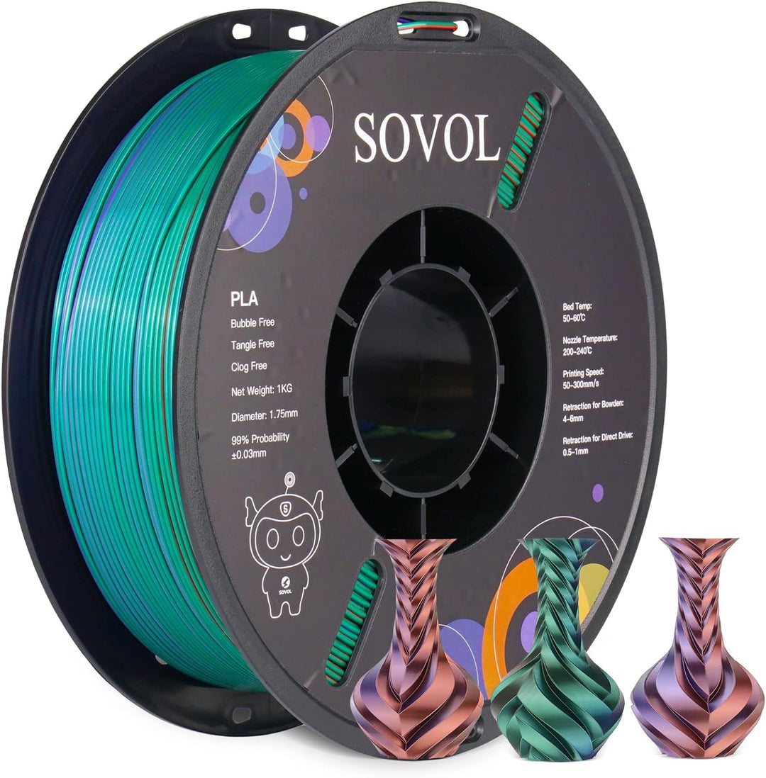Sovol Tri Color Silk PLA Filament 1.75mm, 3D Drucker Silk Filament 1kg (2.2LBS), Seiden Bronze/Lila/