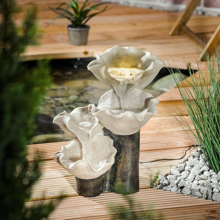 esotec Lotusblätter Solarbrunnen, Akku, LED, Kaskadenbrunnen, freistehender Springbrunnen, Lotus Gar