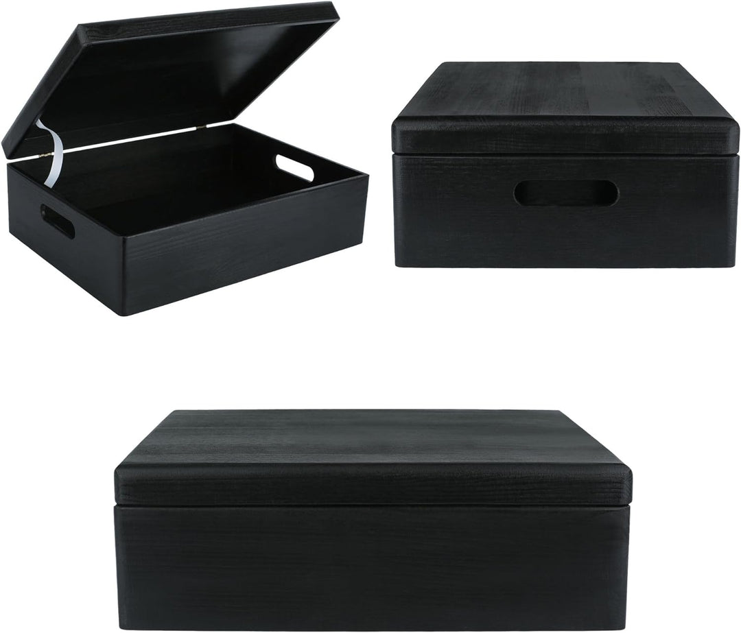 Creative Deco XL Schwarz Grosse Holzkiste mit Deckel | 40 x 30 x 14 cm (+/- 1 cm) | Erinnerungsbox B