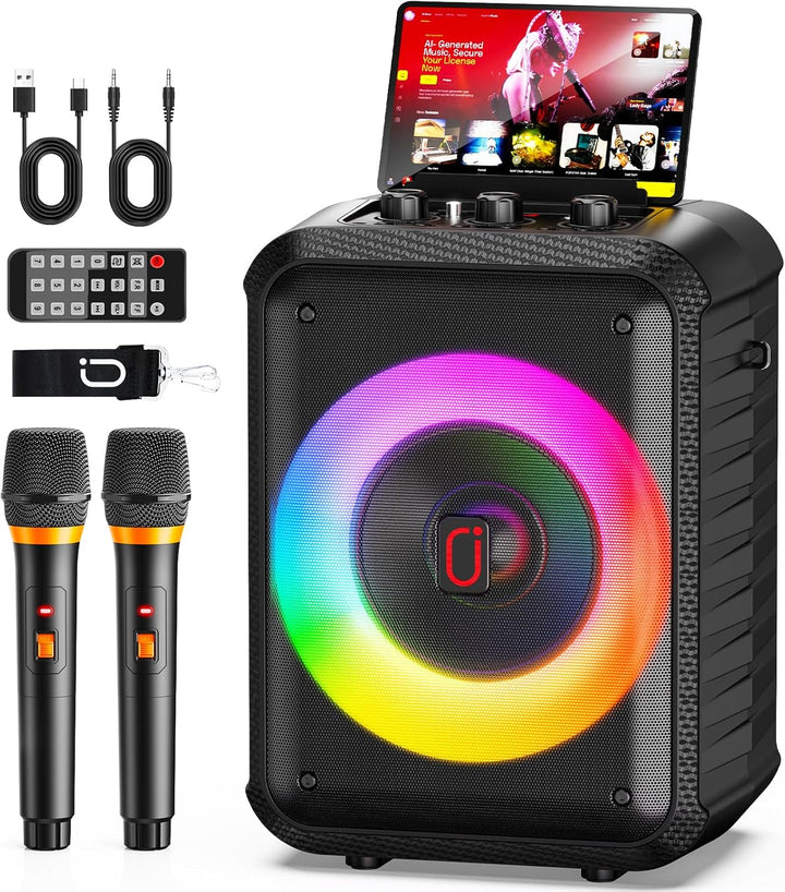 HWWR Karaoke Maschine, Karaoke Anlage Mit 2 Mikrofonen, Tragbarer Bluetooth Karaoke Anlage Mit Led L