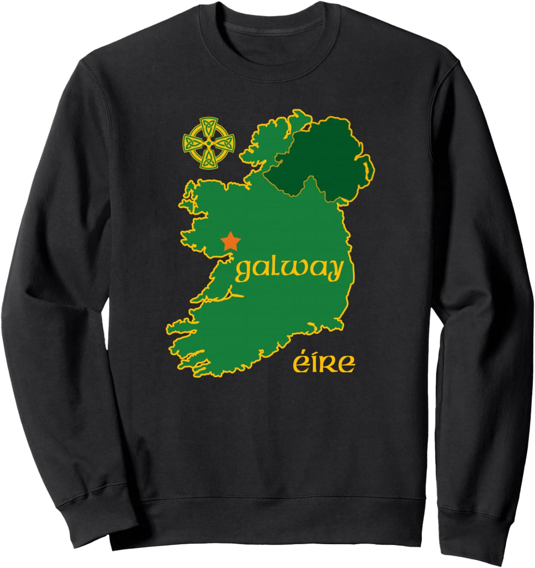 Galway Ireland Vacation Travel Map Tourist Celtic Cross Eire Sweatshirt