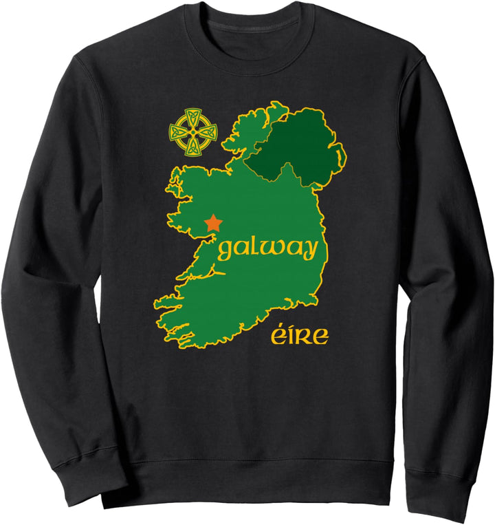 Galway Ireland Vacation Travel Map Tourist Celtic Cross Eire Sweatshirt