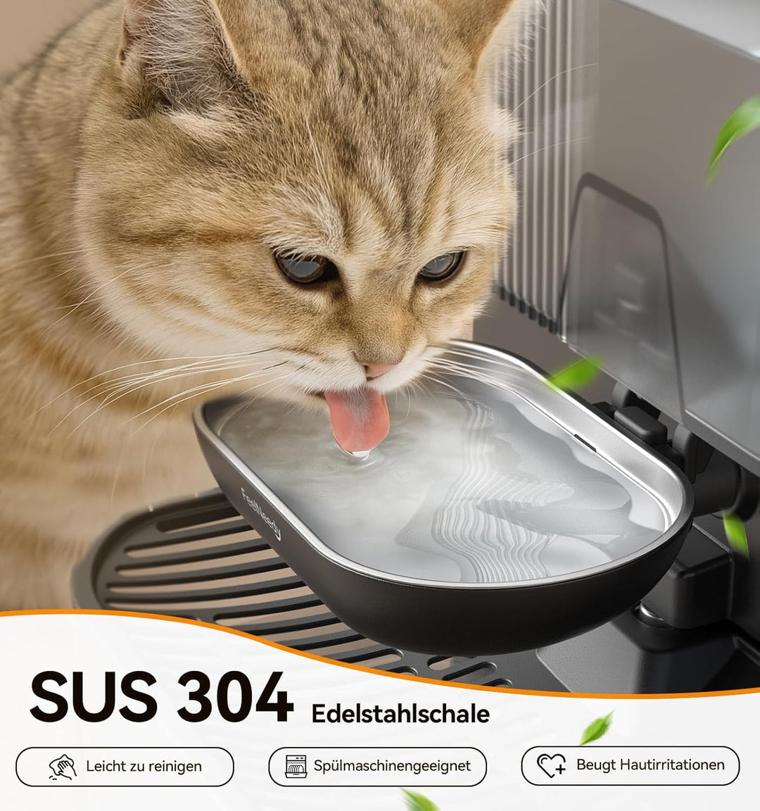 Katzenbrunnen Kabellos, FEELNEEDY Katzenbrunnen ohne Filter, mit Schmutz-Wasser-Trennung|Edelstahlsc