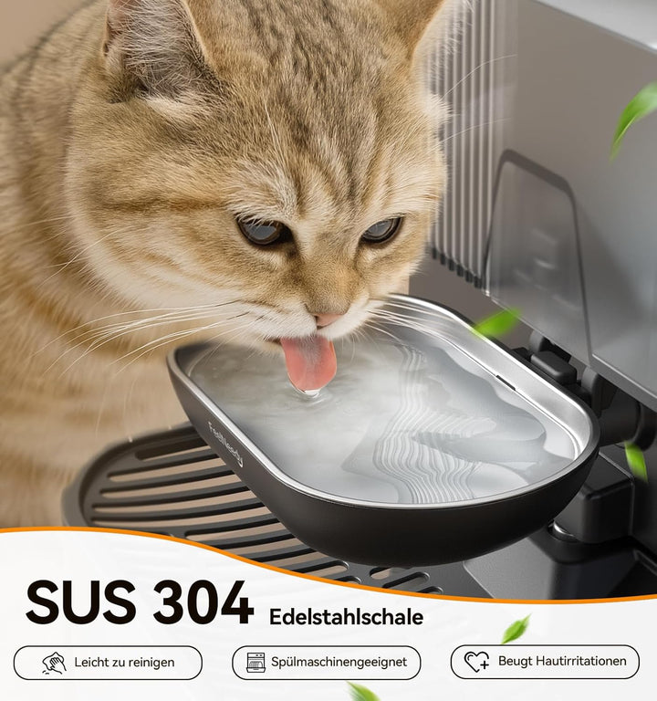 Katzenbrunnen Kabellos, FEELNEEDY Katzenbrunnen ohne Filter, mit Schmutz-Wasser-Trennung|Edelstahlsc