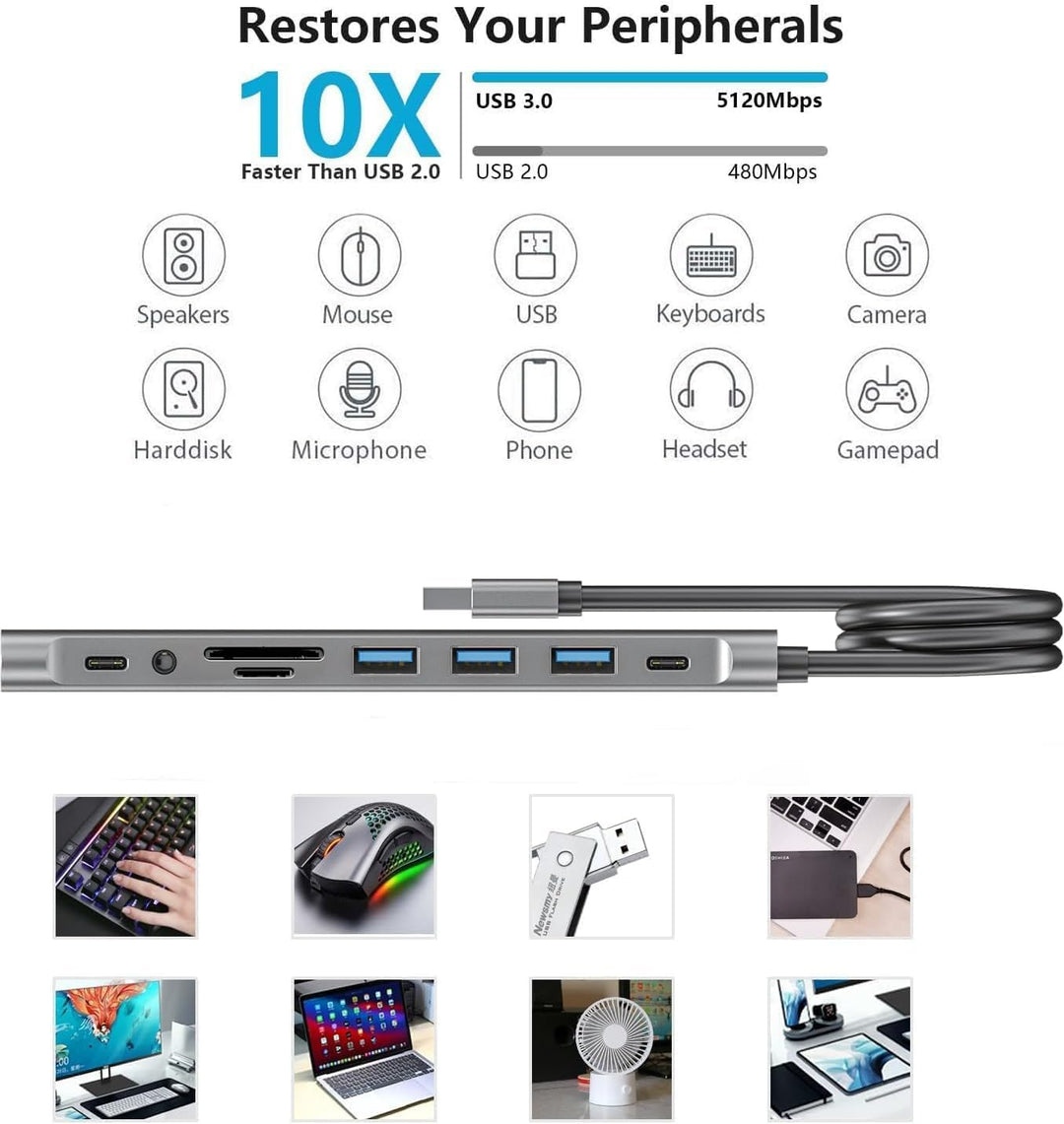USB HUB for iPad Pro 9-in-1 Adapter iPad Pro M4 M2 M1 13 12.9 11" iPad Air 5 4 Docking Station with