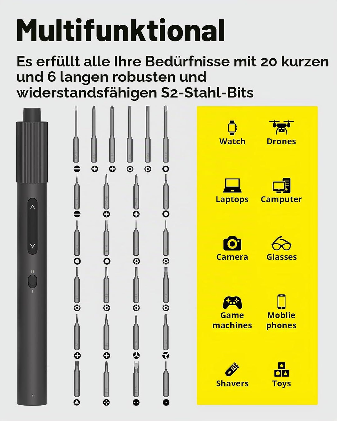 HOTO Mini Elektrischer Schraubendreher Pro, 48 in 1 Feinmechaniker Set mit Öffnungs-Werkzeug &amp; Präzi
